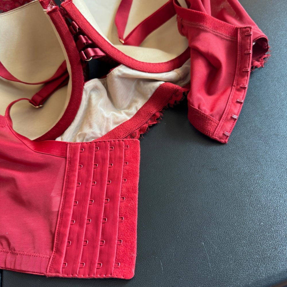 Cacique Womens Longline Balconette Bra 42DD Red Floral Lace Strappy Romantic - Picture 6 of 8